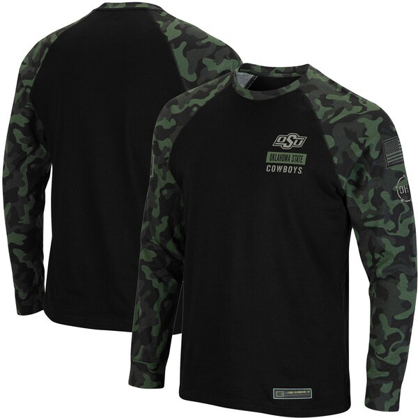 Oklahoma State Cowboys Colosseum OHT Military Appreciation Camo Raglan Long Sleeve T-Shirt - Black