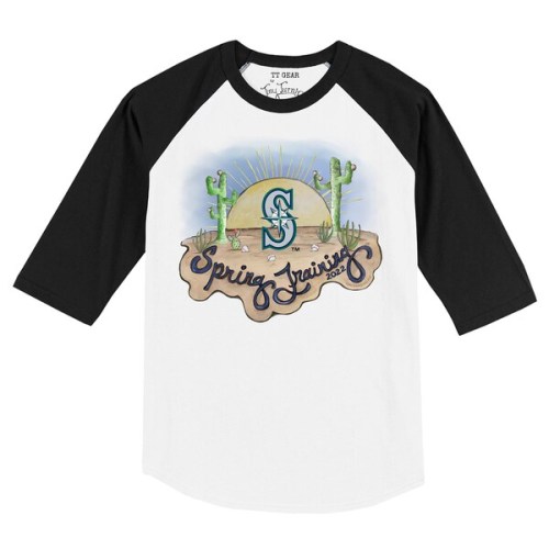 Seattle Mariners Tiny Turnip Toddler 2022 Spring Training 3/4 Sleeve Raglan T-Shirt - White/Black