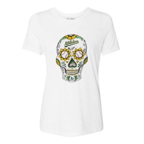 Oakland Athletics Tiny Turnip Women's Sugar Skull T-Shirt - White