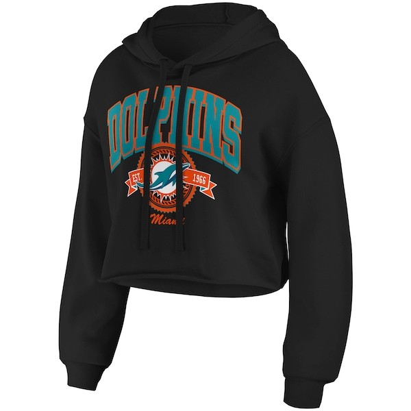 Miami Dolphins WEAR by Erin Andrews Women's Fleece Cropped Pullover Hoodie - Black