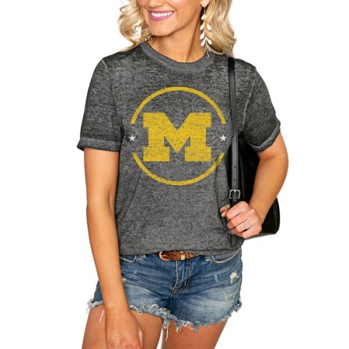Michigan Wolverines Women's End Zone Boyfriend T-Shirt - Charcoal