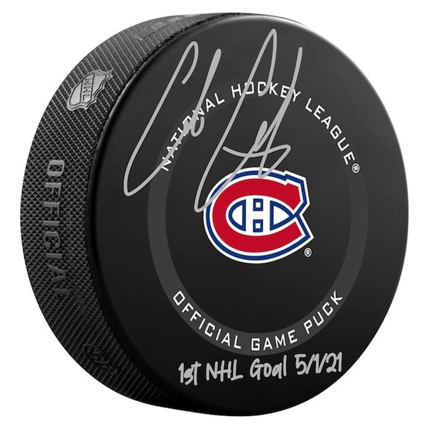 Cole Caufield Montreal Canadiens Fanatics Authentic Autographed Official Game Puck with ''1ST NHL GOAL 5/1/21'' Inscription