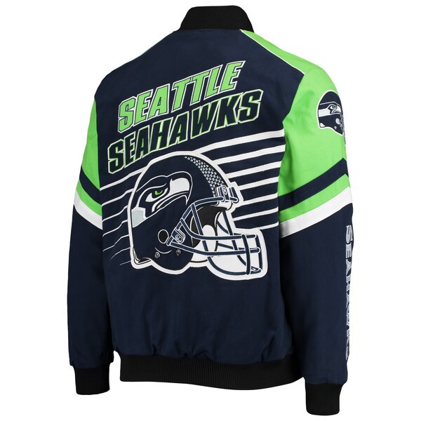 Seattle Seahawks G-III Sports by Carl Banks Extreme Strike Cotton Twill Full-Snap Jacket - College Navy/Neon Green