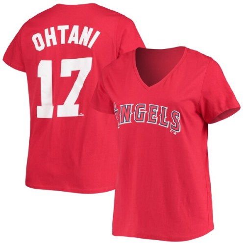 Shohei Ohtani Los Angeles Angels Women's Plus Size Name & Number V-Neck T-Shirt - Red