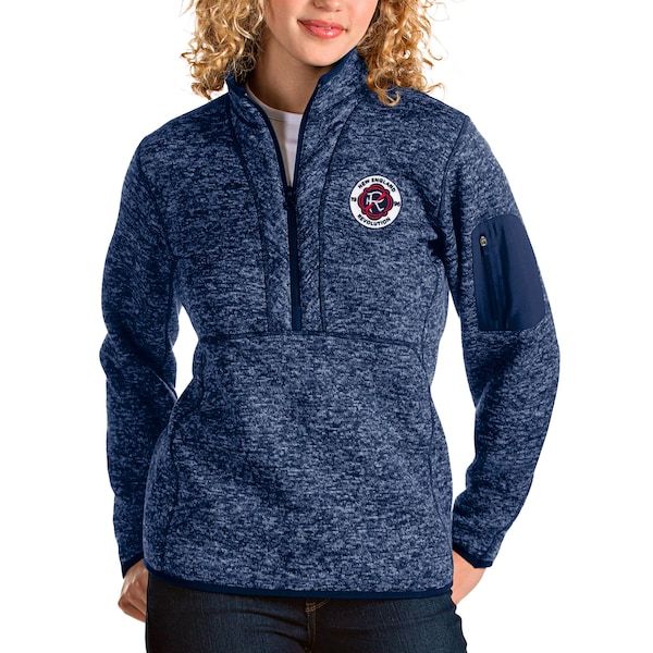 New England Revolution Antigua Women's Logo Fortune Quarter-Zip Pullover Jacket - Heathered Navy