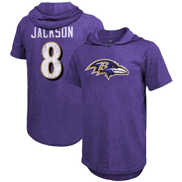 Lamar Jackson Baltimore Ravens Majestic Threads Player Name & Number Tri-Blend Hoodie T-Shirt - Purple
