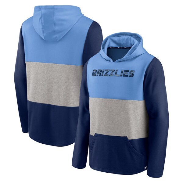 Memphis Grizzlies Fanatics Branded Linear Logo Comfy Colorblock Tri-Blend Pullover Hoodie - Light Blue/Navy