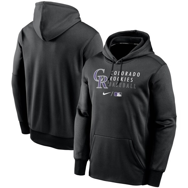 Colorado Rockies Nike Authentic Collection Logo Stack Performance Pullover Hoodie - Black