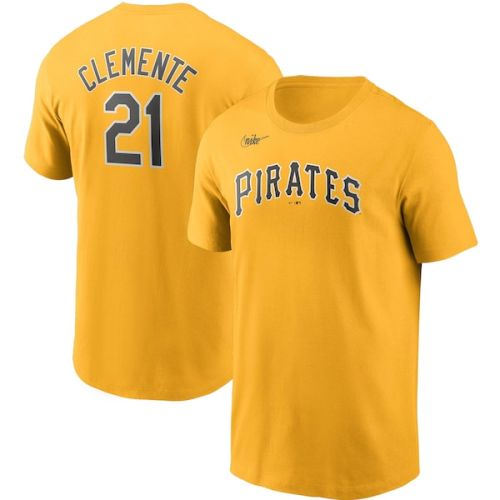 Roberto Clemente Pittsburgh Pirates Nike Cooperstown Collection Name & Number T-Shirt - Gold