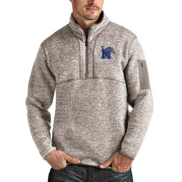 Memphis Tigers Antigua Fortune Half-Zip Pullover Jacket - Oatmeal