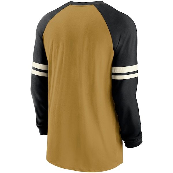 New Orleans Saints Nike Throwback Raglan Long Sleeve T-Shirt - Gold/Black