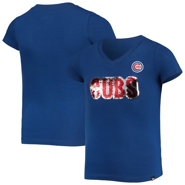 Chicago Cubs New Era Girls Youth Flip Sequin Team T-Shirt - Royal