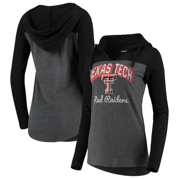 Texas Tech Red Raiders Women's Knockout Color Block Long Sleeve V-Neck Hoodie T-Shirt - Charcoal