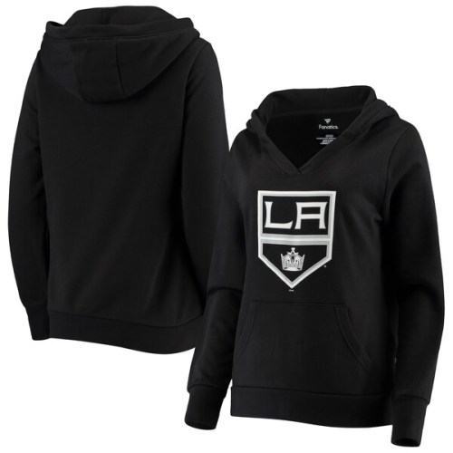 Los Angeles Kings Fanatics Branded Women's Primary Team Logo Fleece V-Neck Pullover Hoodie - Black