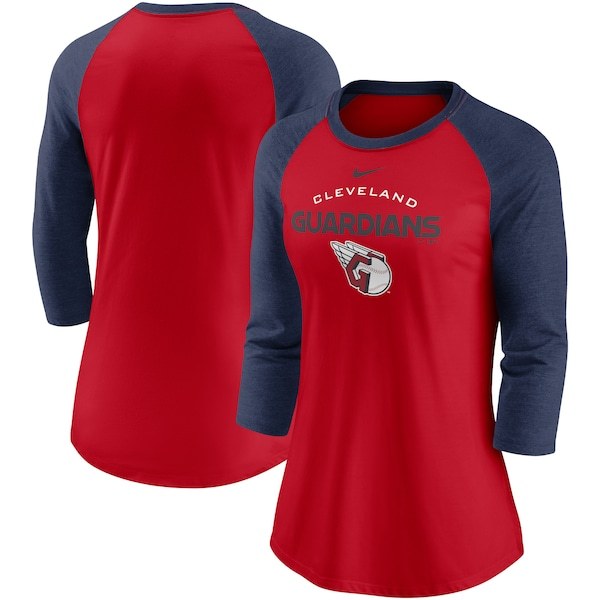 Cleveland Guardians Nike Women's Modern Baseball Arch Tri-Blend Raglan 3/4-Sleeve T-Shirt - Red/Navy