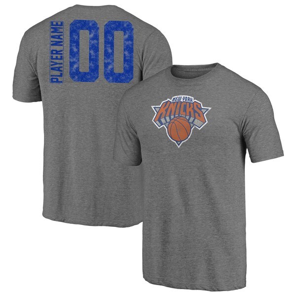 New York Knicks Fanatics Branded Heritage Any Name and Number Tri-Blend T-Shirt - Heathered Gray