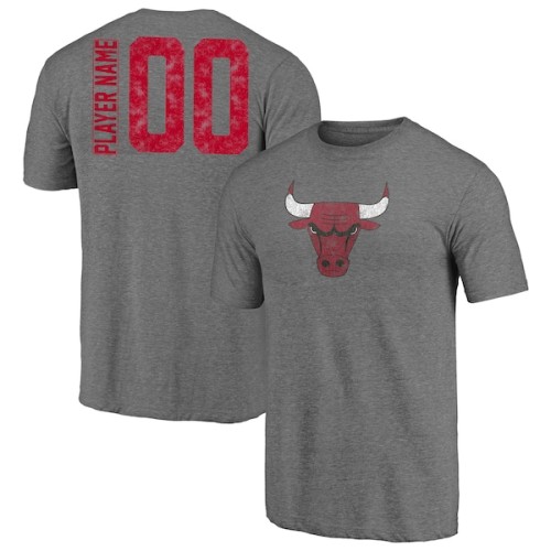 Chicago Bulls Fanatics Branded Heritage Any Name and Number Tri-Blend T-Shirt - Heathered Gray