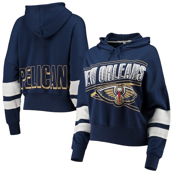 New Orleans Pelicans Junk Food Women's Throwback Stripe Pullover Hoodie - Navy