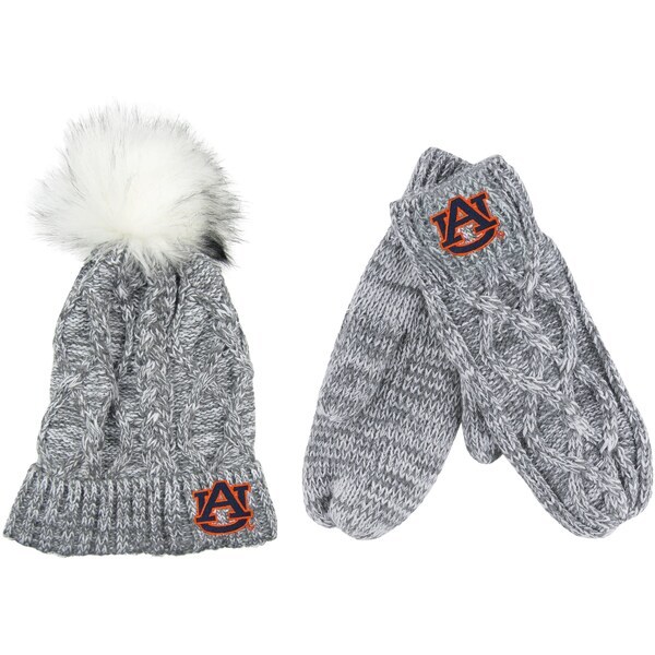Auburn Tigers ZooZatz Cuffed Knit Pom Hat & Mittens Set - Gray