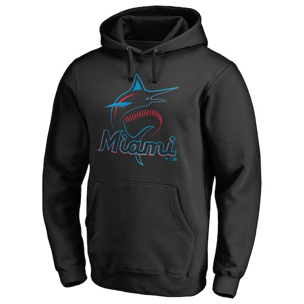 Miami Marlins Team Color Primary Logo Pullover Hoodie - Black
