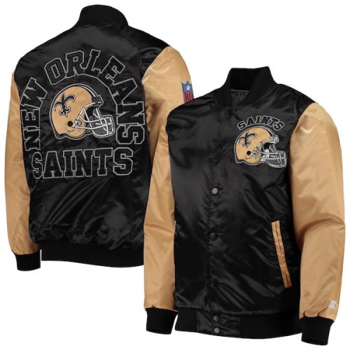 New Orleans Saints Starter Locker Room Throwback Satin Varsity Full-Snap Jacket - Black/Gold