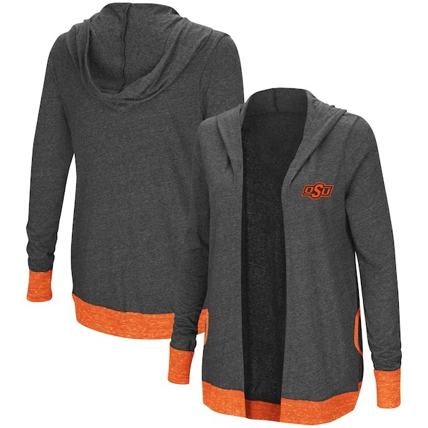 Oklahoma State Cowboys Colosseum Women's Steeplechase Open Cardigan with Hood - Charcoal