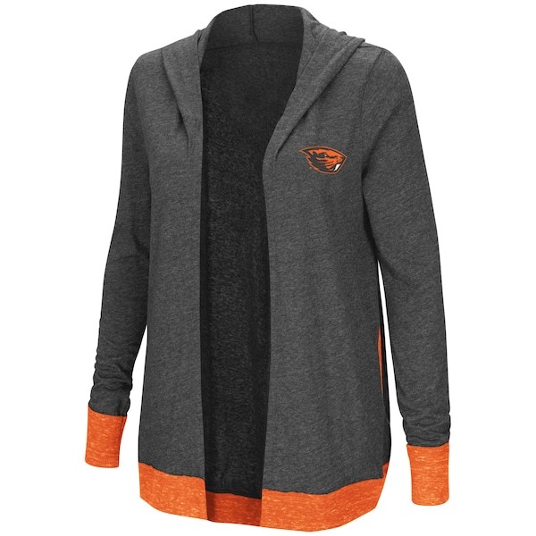 Oregon State Beavers Colosseum Women's Steeplechase Open Hooded Tri-Blend Cardigan - Charcoal