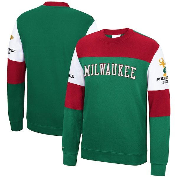 Milwaukee Bucks Mitchell & Ness Perfect Season Fleece Pullover Sweatshirt - Hunter Green