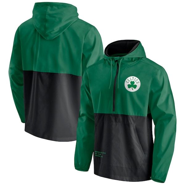 Boston Celtics Fanatics Branded Anorak Block Party Windbreaker Half-Zip Hoodie Jacket - Kelly Green/Black