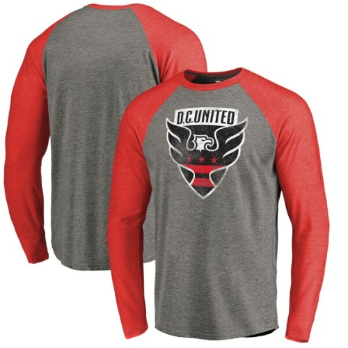 D.C. United Fanatics Branded Distressed Primary Logo Raglan Tri-Blend T-Shirt - Heathered Gray