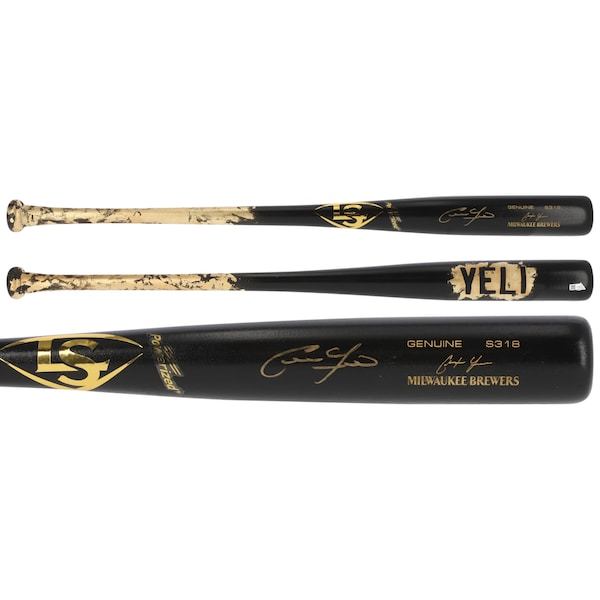 Christian Yelich Milwaukee Brewers - Painted by Stadium Custom Kicks Autographed Louisville Slugger Black and Gold Game Model Bat