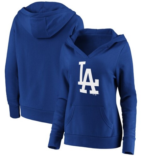 Los Angeles Dodgers Fanatics Branded Women's Official Logo Crossover V-Neck Pullover Hoodie - Royal
