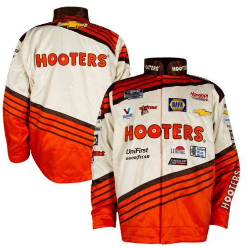 Chase Elliott Hendrick Motorsports Team Collection Hooters Throwback Nylon Full-Snap Uniform Jacket - White/Orange