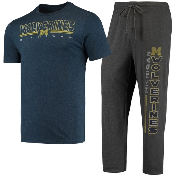 Michigan Wolverines Concepts Sport Meter T-Shirt & Pants Sleep Set - Heathered Charcoal/Navy