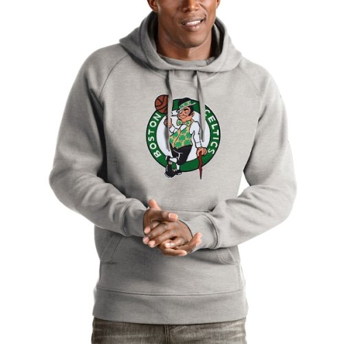 Boston Celtics Antigua Logo Victory Pullover Hoodie - Heathered Gray