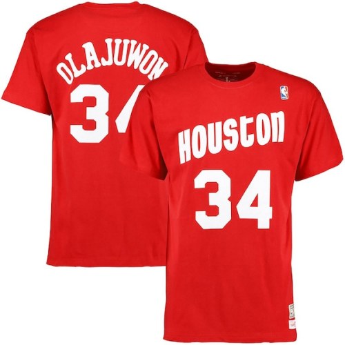 Hakeem Olajuwon Houston Rockets Mitchell & Ness Hardwood Classics Retro Name & Number T-Shirt - Red