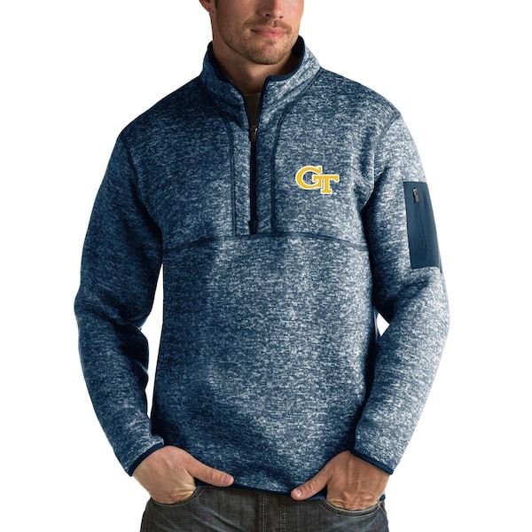 GA Tech Yellow Jackets Antigua Fortune 1/2-Zip Pullover Sweater - Heathered Navy