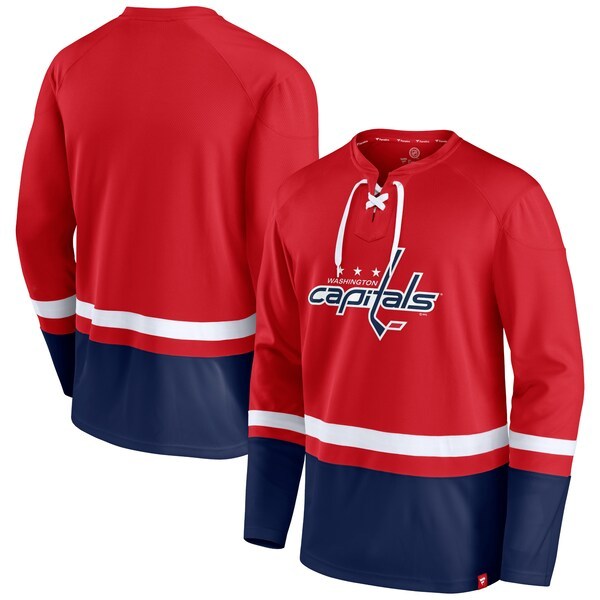 Washington Capitals Fanatics Branded Super Mission Slapshot Lace-Up Pullover Sweatshirt - Red/Navy