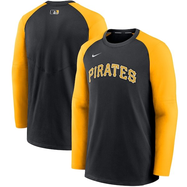 Pittsburgh Pirates Nike Authentic Collection Pregame Performance Raglan Pullover Sweatshirt - Black/Gold