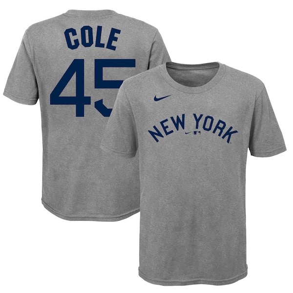 Gerrit Cole New York Yankees Nike Youth 2021 Field of Dreams Name & Number T-Shirt - Heathered Gray