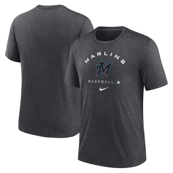Miami Marlins Nike Authentic Collection Tri-Blend Performance T-Shirt - Heathered Charcoal