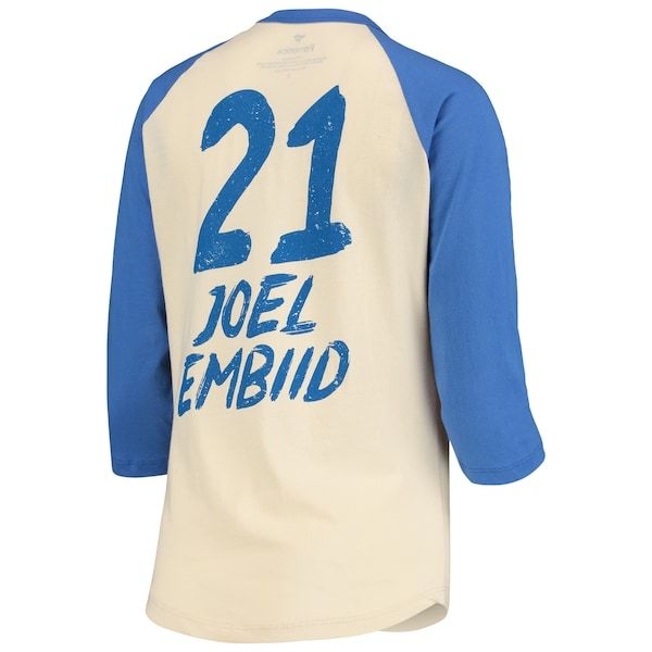 Joel Embiid Philadelphia 76ers Fanatics Branded Women's Raglan 3/4-Sleeve T-Shirt - Cream