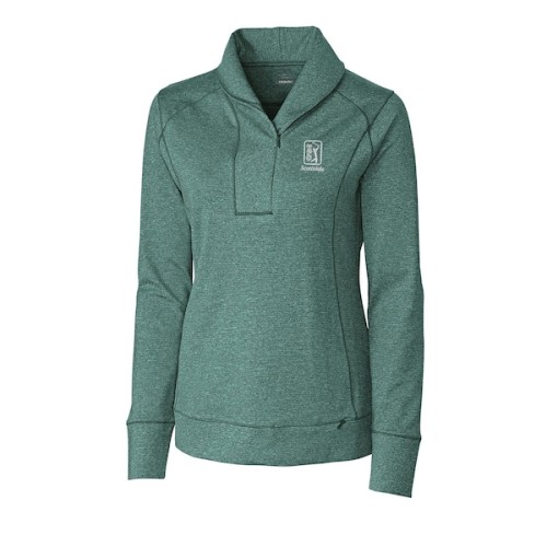 TPC Scottsdale Cutter & Buck Women's Shoreline Half-Zip Pullover Sweatshirt - Heather Green