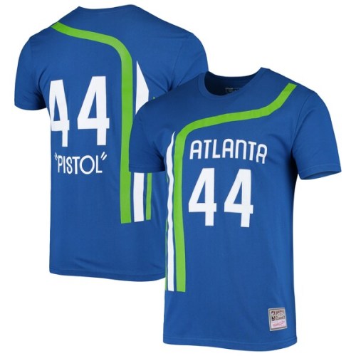 Pete Maravich Atlanta Hawks Mitchell & Ness Hardwood Classics Stitch Name & Number T-Shirt - Blue