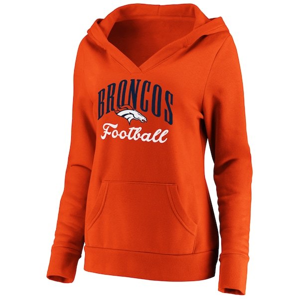 Denver Broncos Fanatics Branded Women's Team Victory Script Crossover V-Neck Pullover Hoodie - Orange