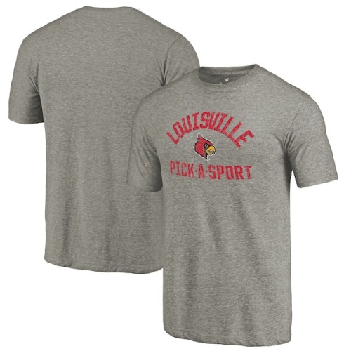 Louisville Cardinals Fanatics Branded Distressed Pick-A-Sport Tri-Blend Sleeve T-Shirt - Ash