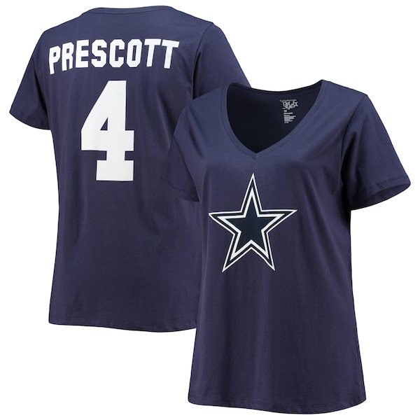 Dak Prescott Dallas Cowboys Fanatics Branded Women's Plus Size Name & Number V-Neck T-Shirt - Navy