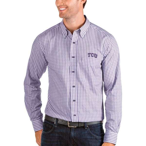 TCU Horned Frogs Antigua Structure Woven Button-Up Long Sleeve Shirt - Purple