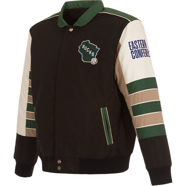 Milwaukee Bucks JH Design Stripe Colorblock Nylon Reversible Full-Snap Jacket - Black