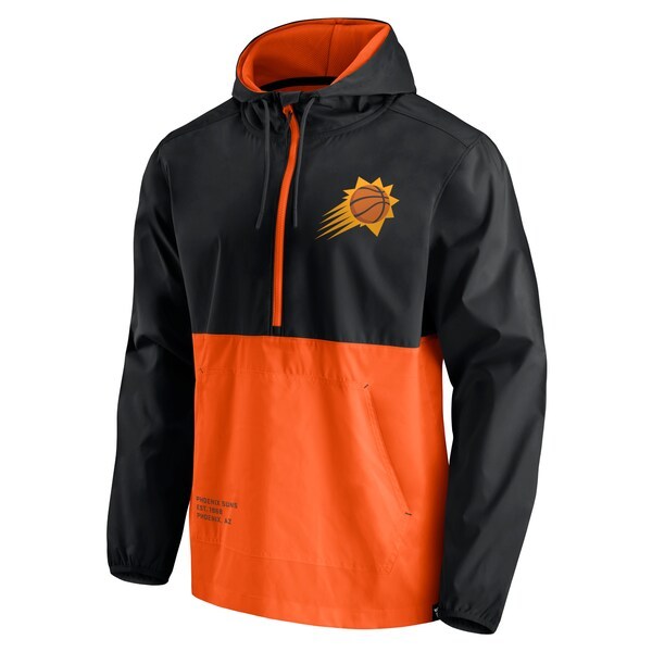 Phoenix Suns Fanatics Branded Anorak Block Party Windbreaker Half-Zip Hoodie Jacket - Black/Orange